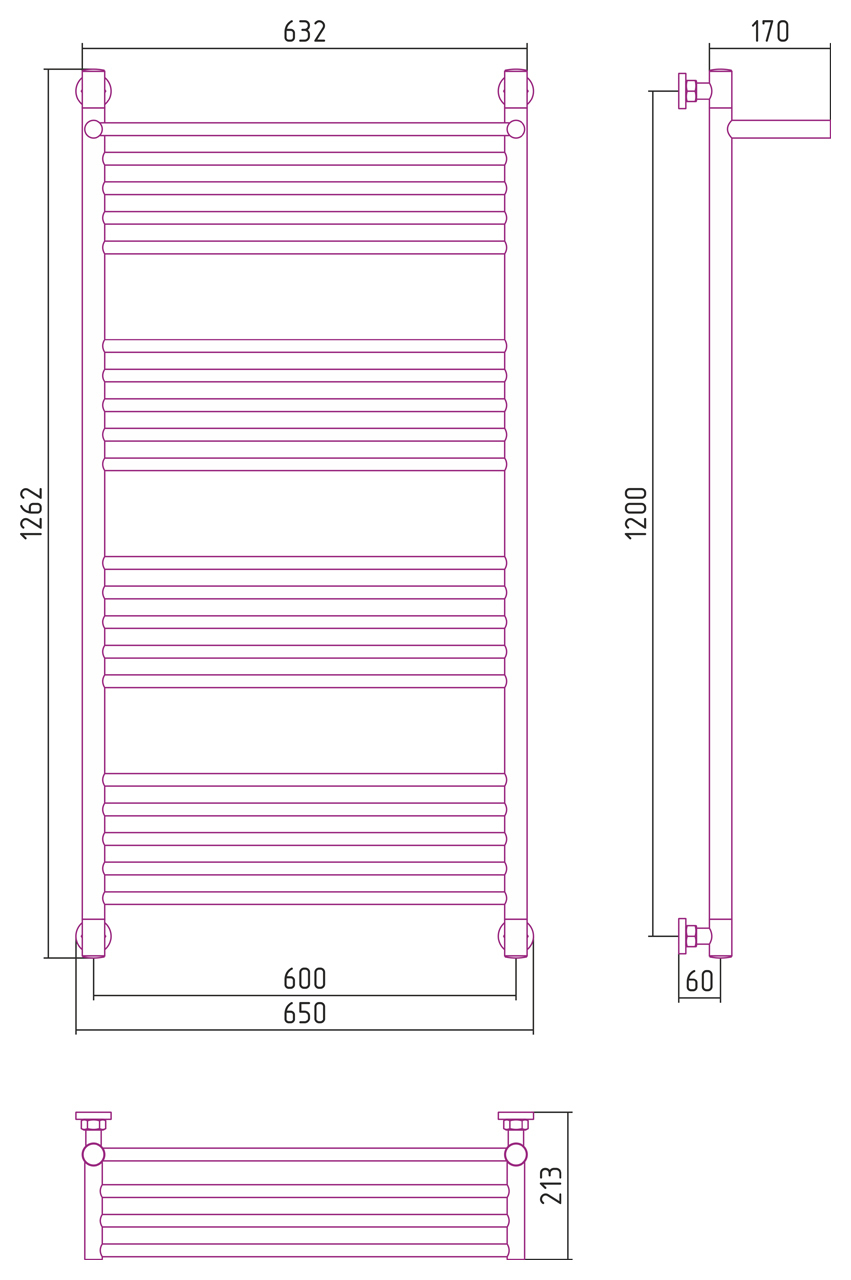 Полотенцесушитель водяной Сунержа Богема с полкой+ 1200x600